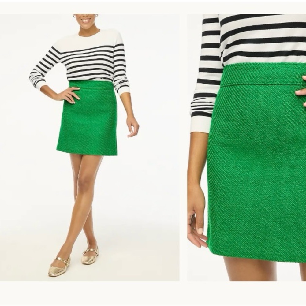 J. Crew Green Tweed A-Line Skirt